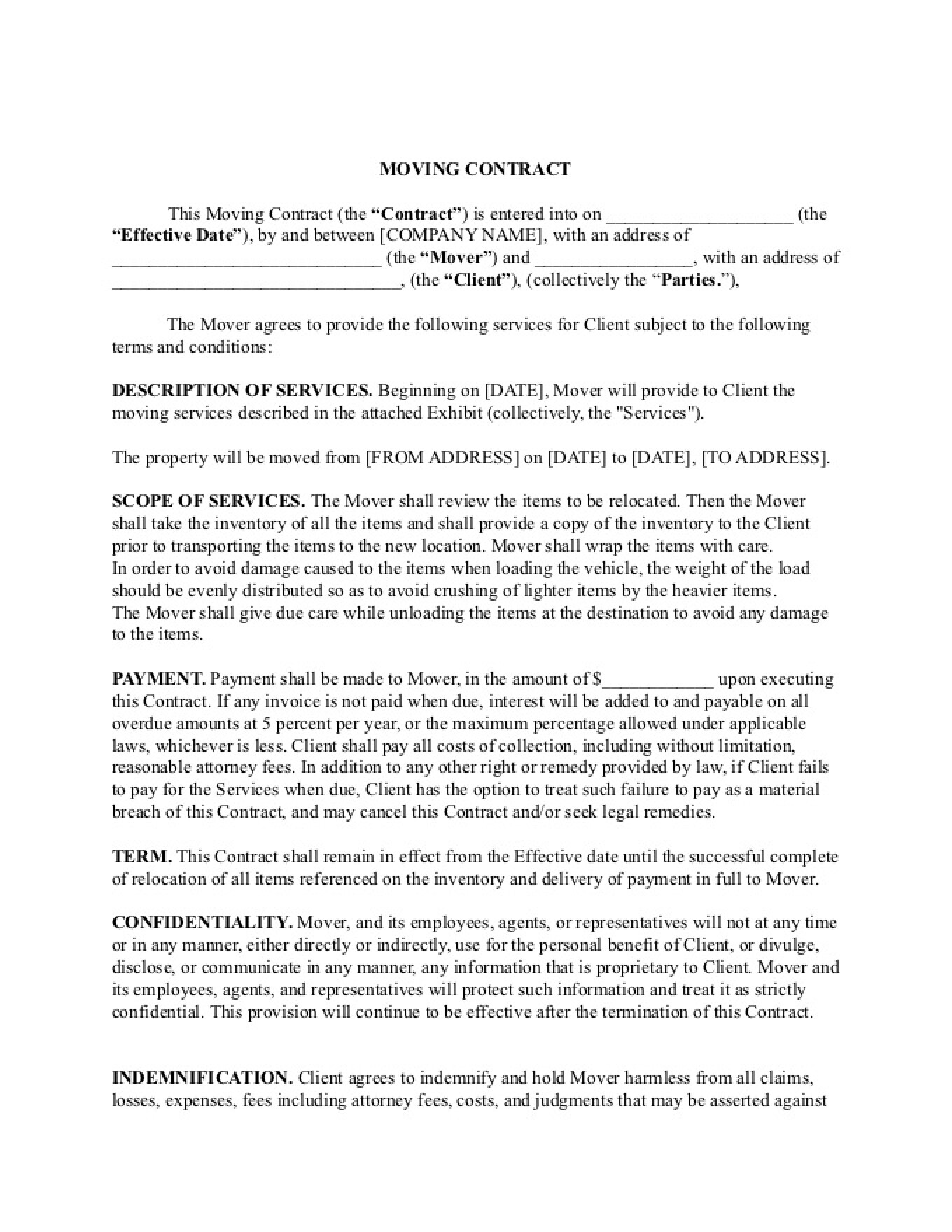Get a Free Moving Services Contract Template