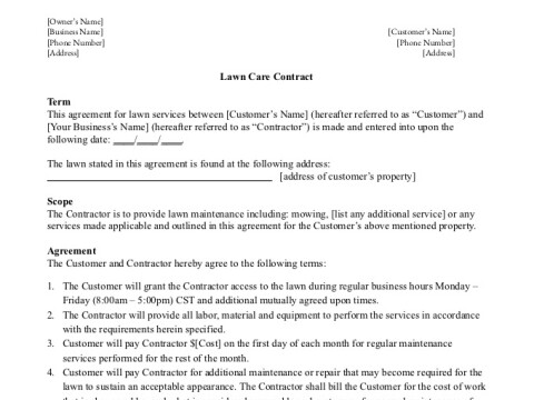 PDF Template - basic lawn care contract template