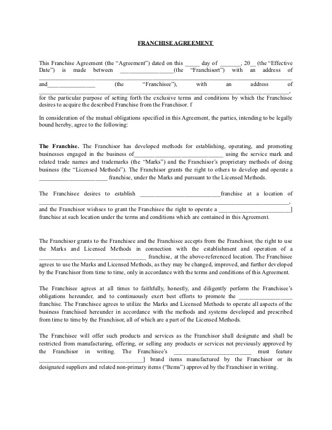 PDF Template - franchise agreement template