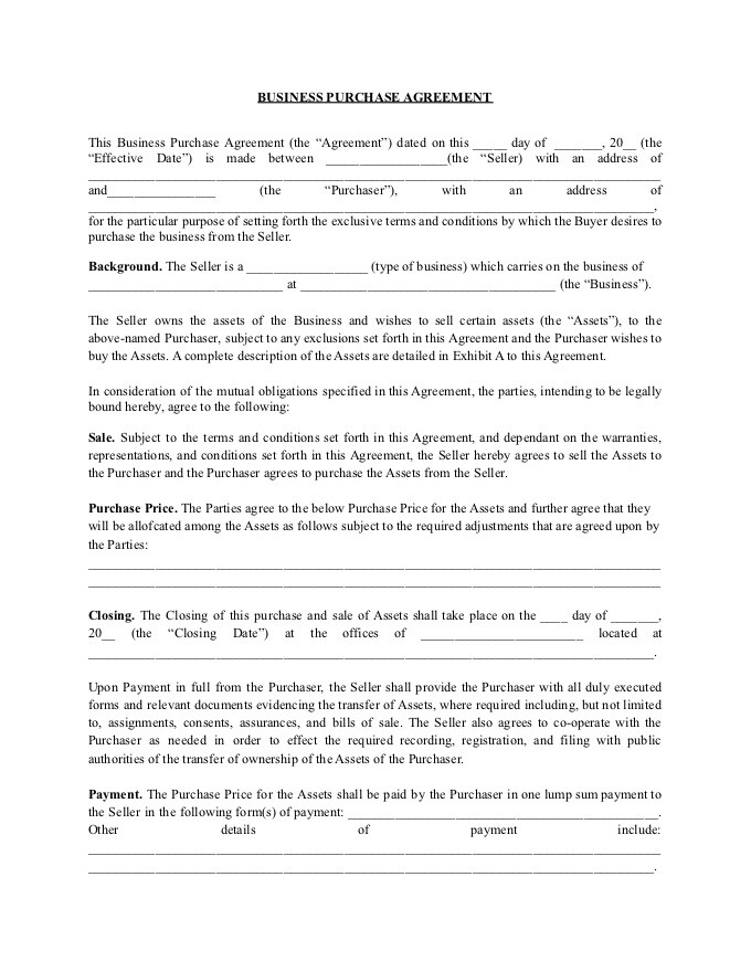 business purchase agreement template