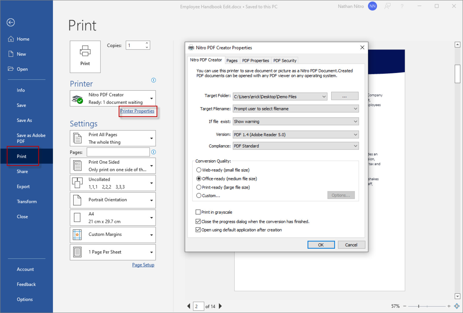 Print to Nitro PDF Creator | Nitro
