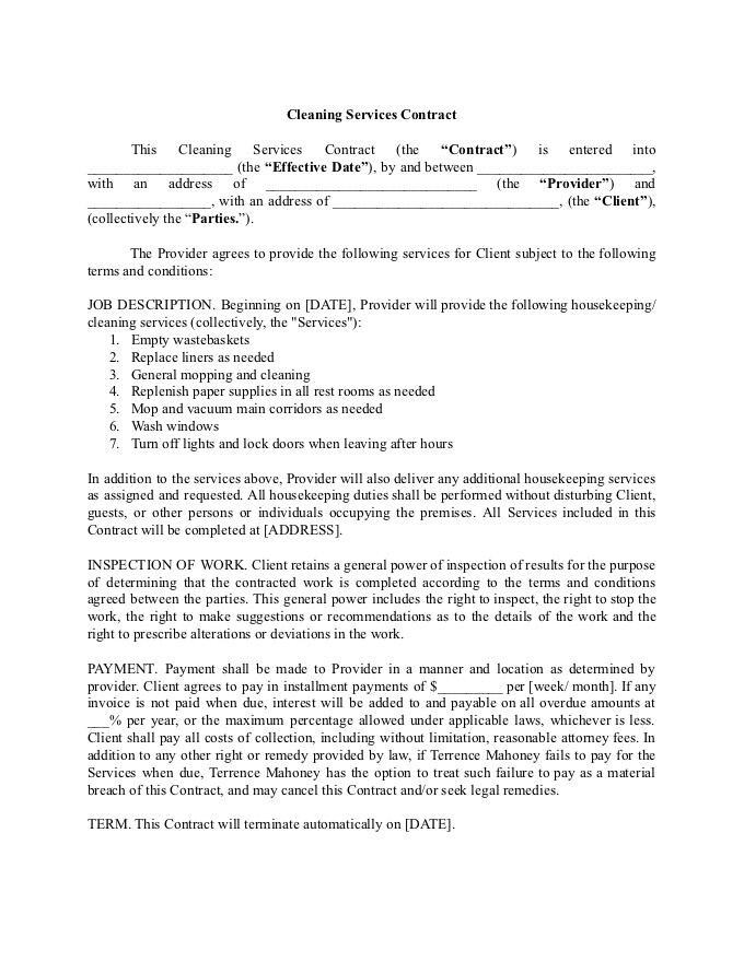 PDF Template - cleaning services contract template