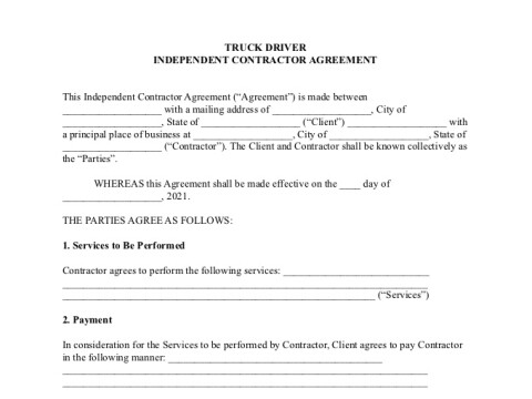 PDF Template - truck driver contract template
