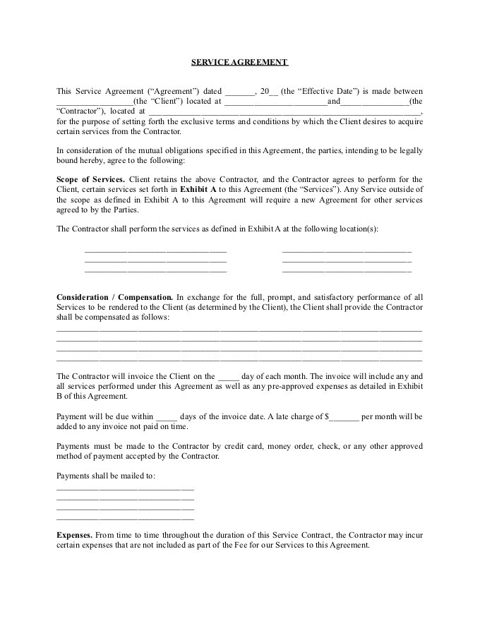 standard service agreement template