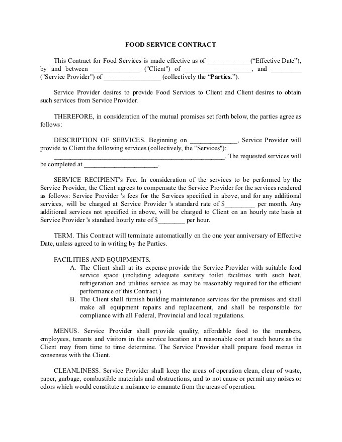 PDF Template - food services contract template