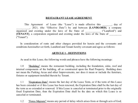 PDF Template - restaurant lease contract template