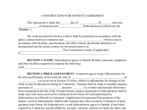 PDF Template - construction subcontracting agreement template