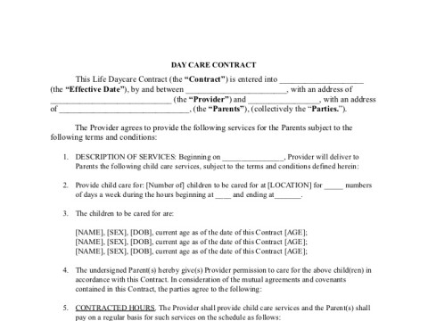 PDF Template - day care contract template