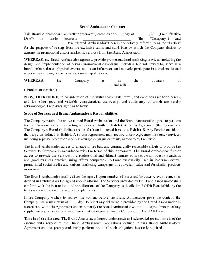 PDF sjabloon - merkambassadeur contract sjabloon