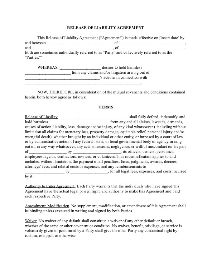 liability agreement template