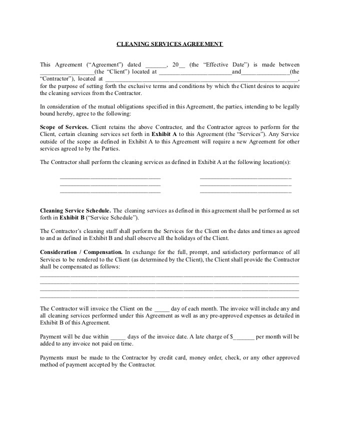 PDF Template - cleaning contract template