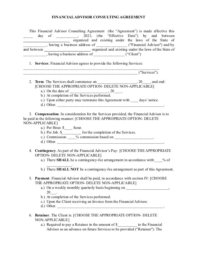 investment advisory agreement template