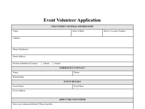 PDF Template - event volunteer application template
