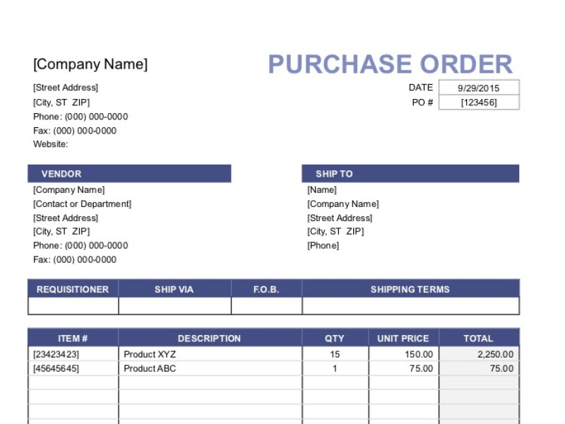 PDF Template - purchase order template