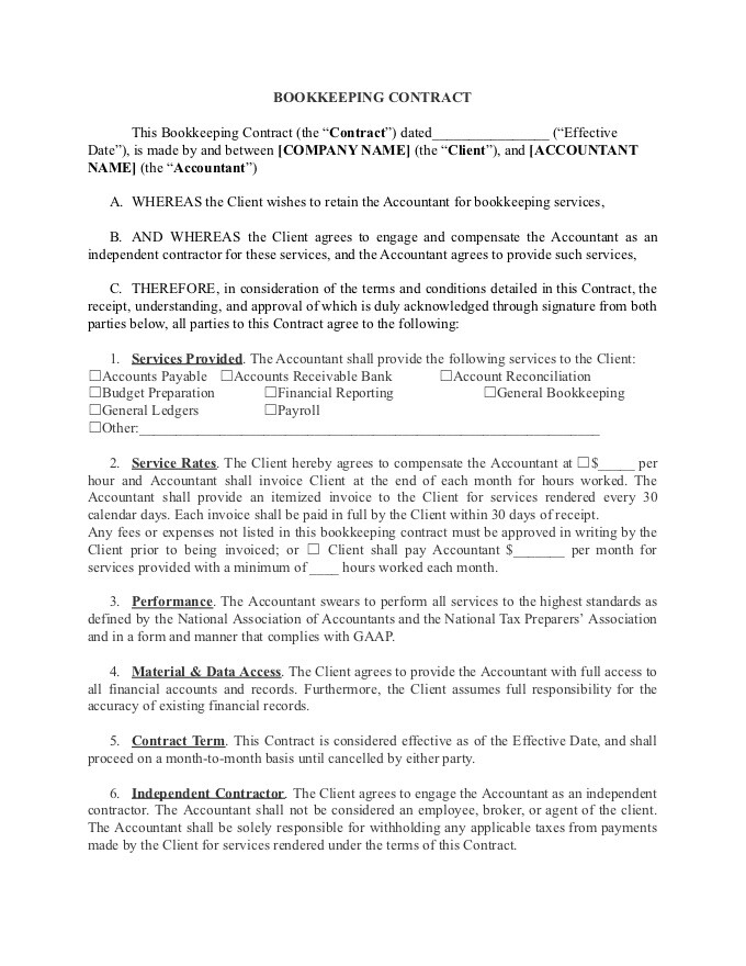 PDF Template - bookkeeping contract template