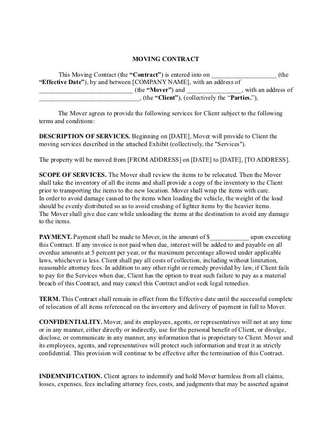 PDF Template - moving services contract template