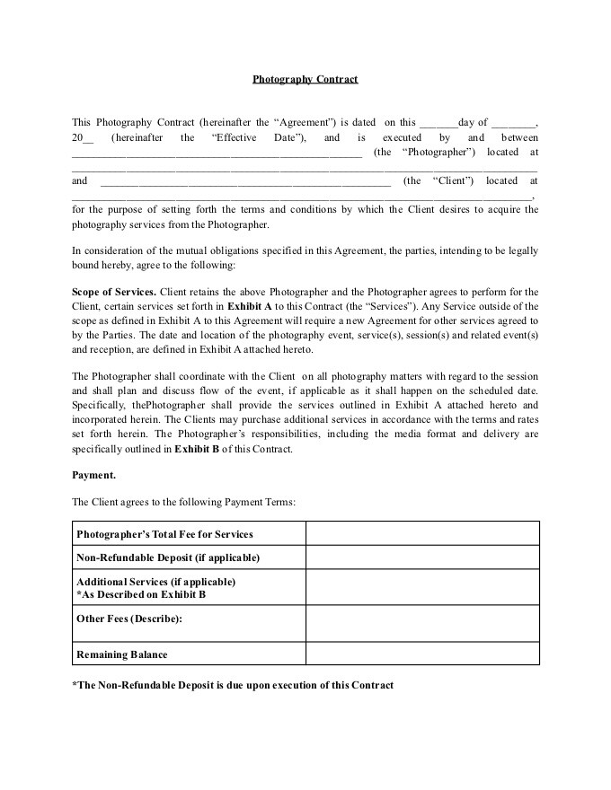 PDF sjabloon - fotografie contract sjabloon