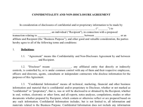 PDF Template - confidentiality agreement template