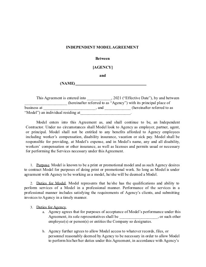 PDF Template - modeling contract template