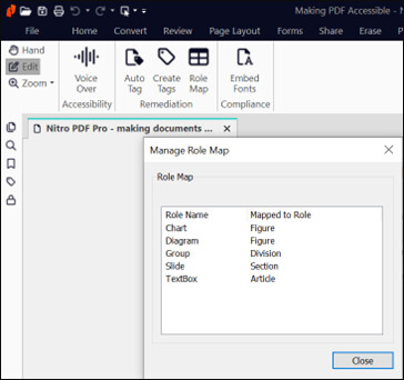 Screen capture of the table with roles