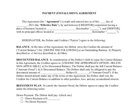 PDF Template - installment payment agreement template
