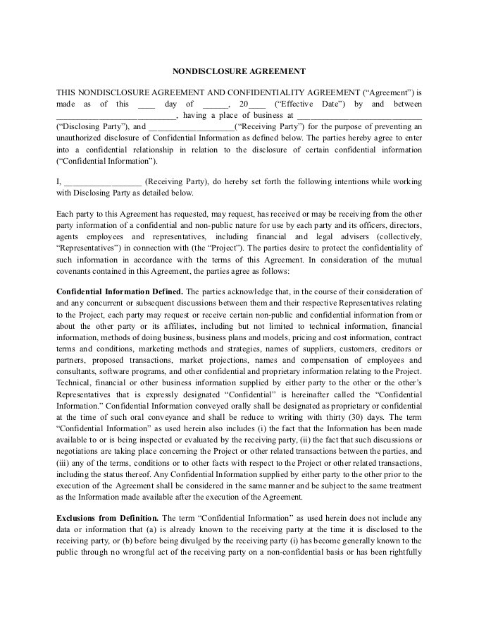 PDF Template - non disclosure agreement nda template