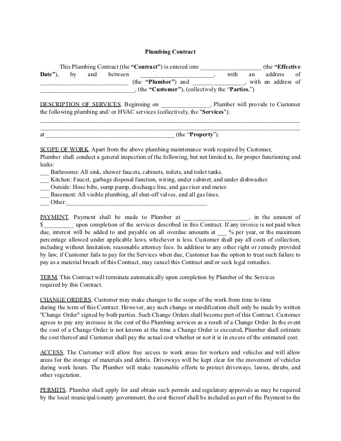 PDF Template - plumbing services contract template