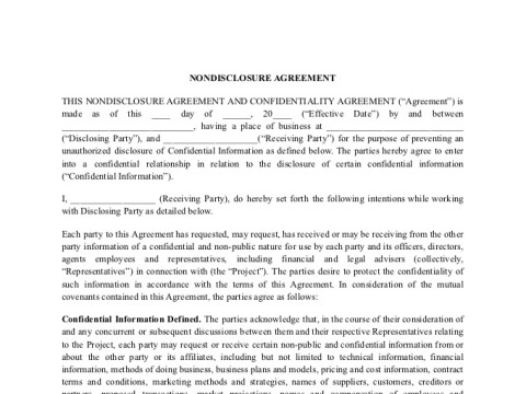 PDF Template - non disclosure agreement nda template