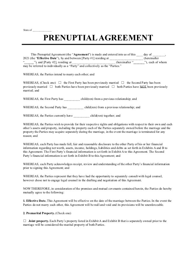 PDF Template - prenuptial agreement template