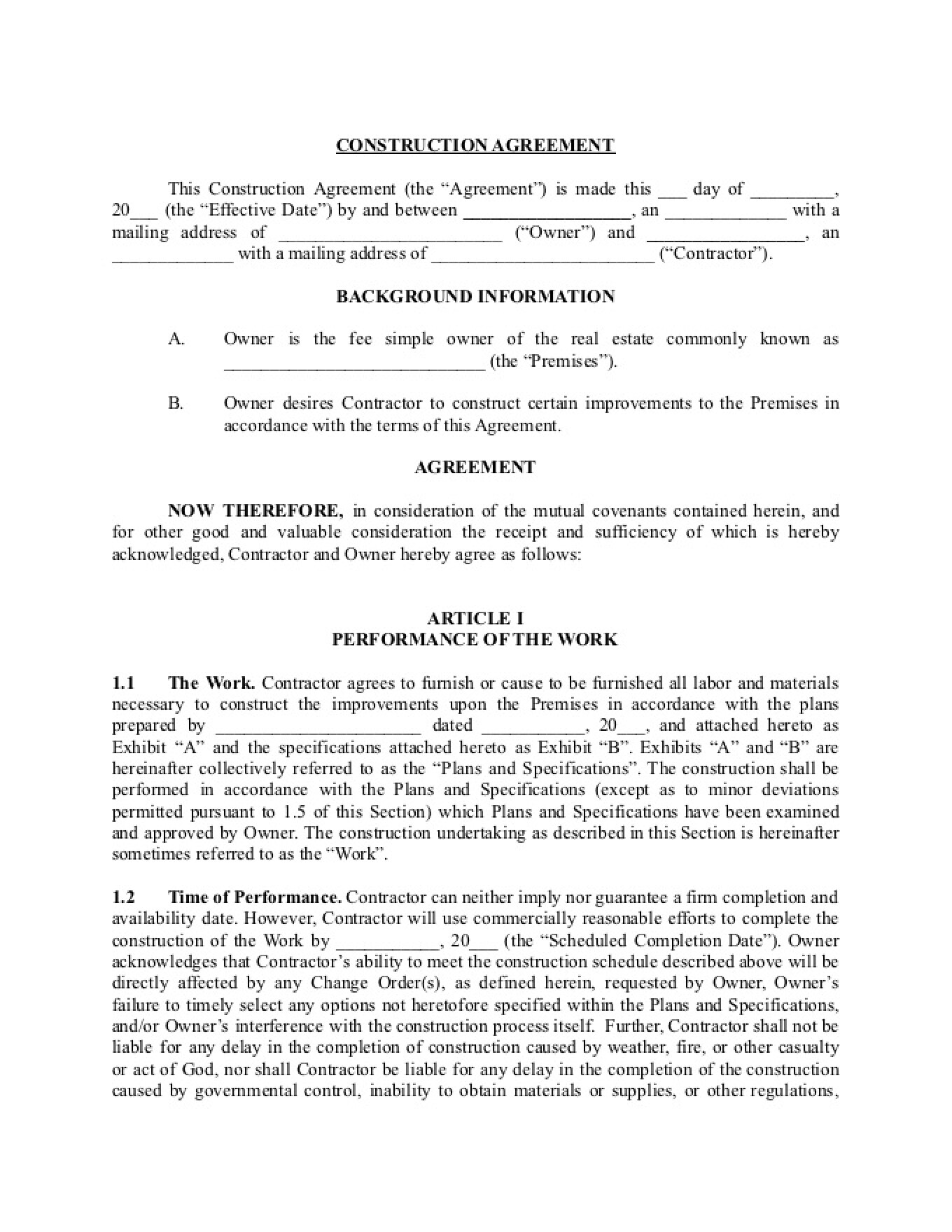 General Construction Contract Template for Your Business