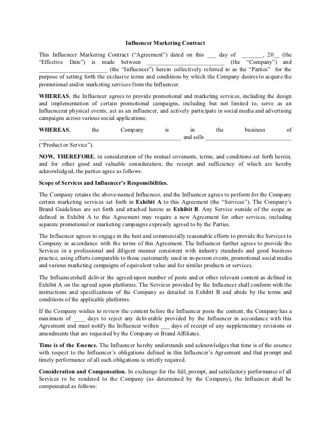 PDF Template - influencer marketing contract template