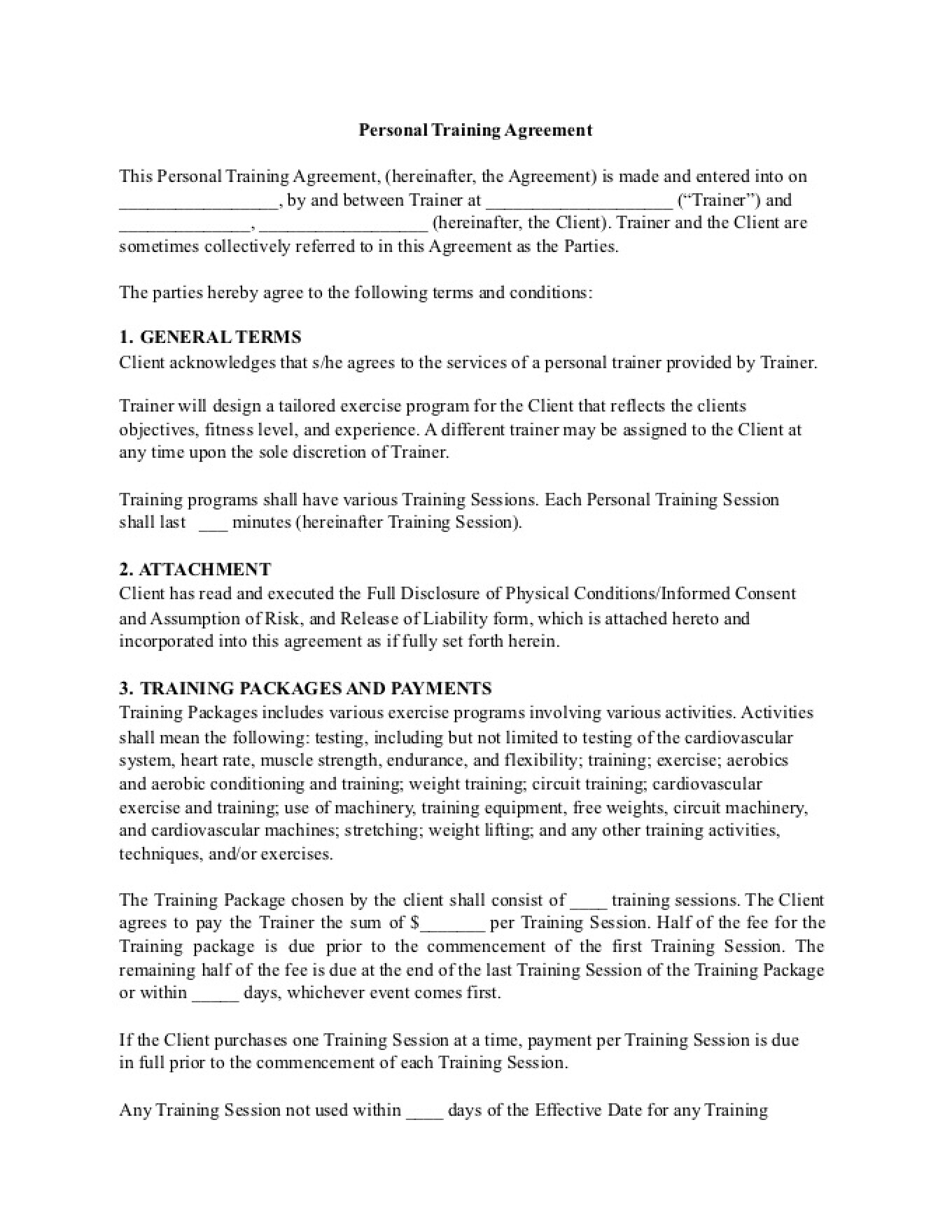 Download a Free Personal Training Contract