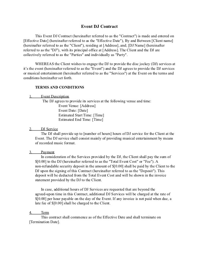 PDF Template - dj contract template