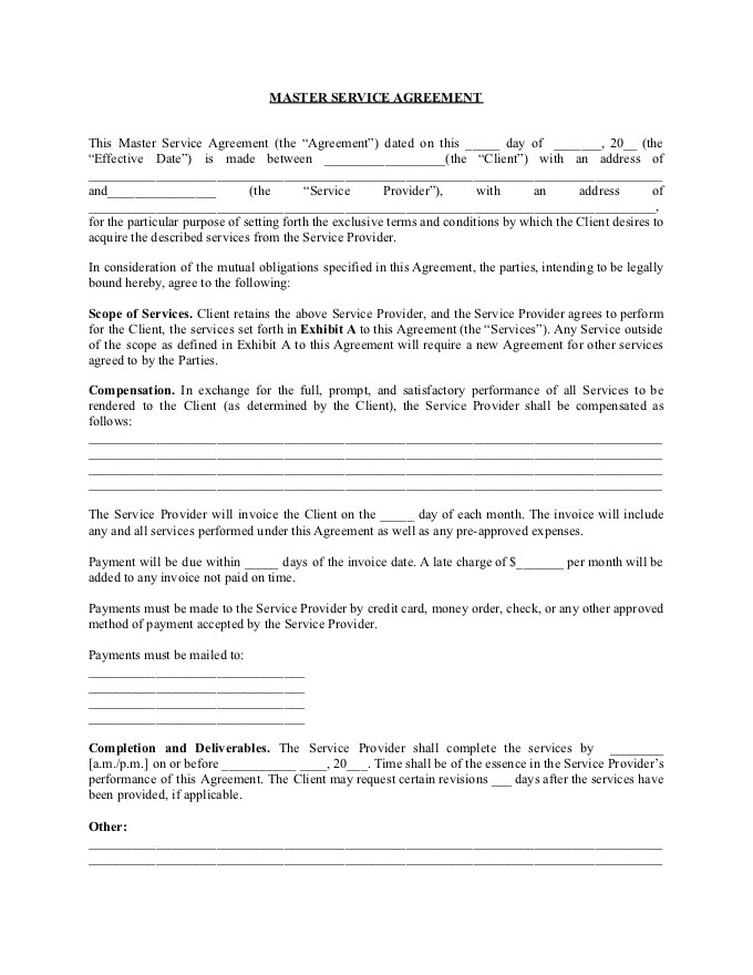 PDF Template - master service agreement template