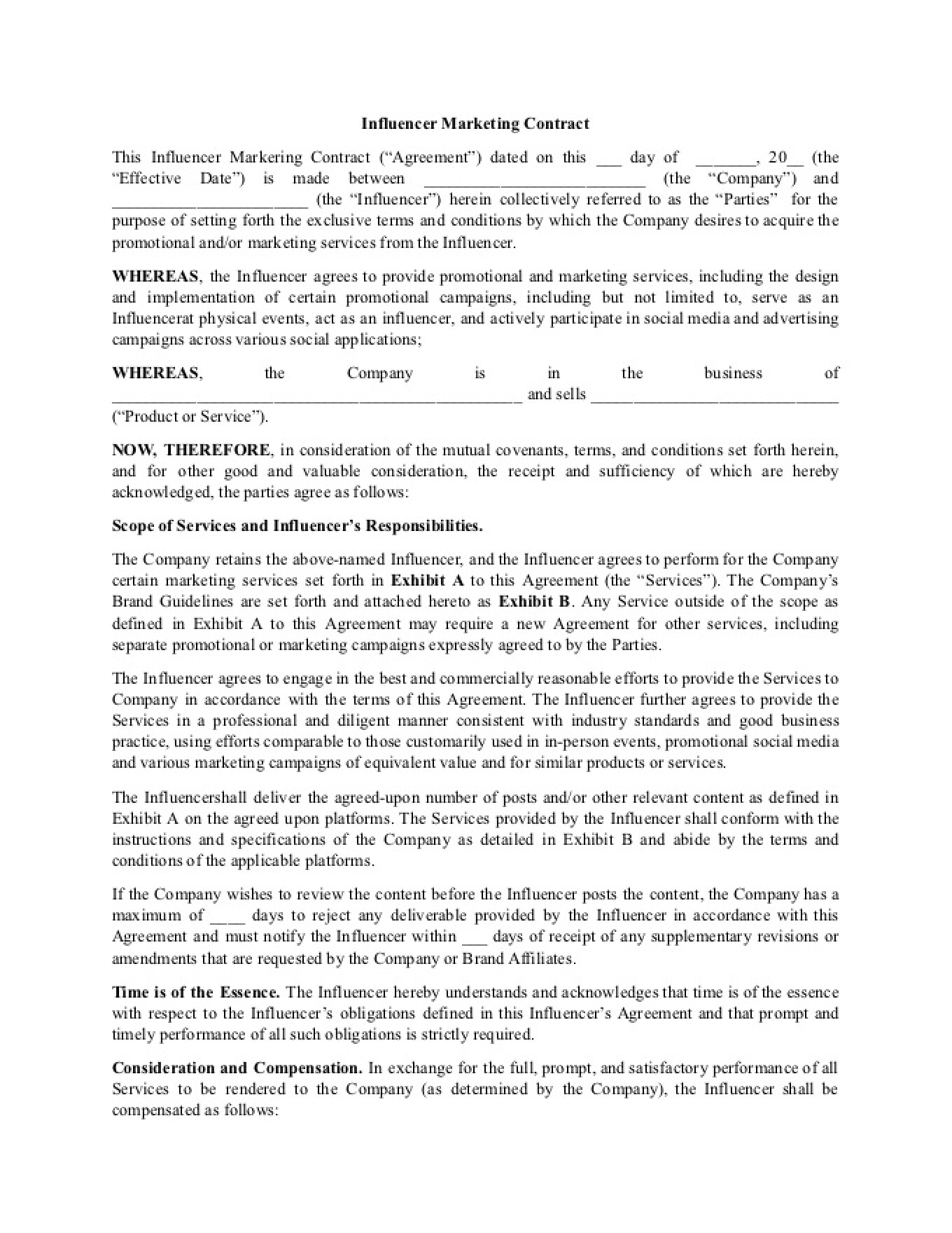 Get a Free Influencer Marketing Contract Template