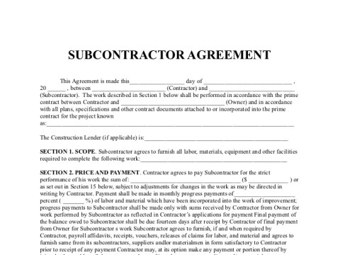 PDF Template - subcontractor agreement template