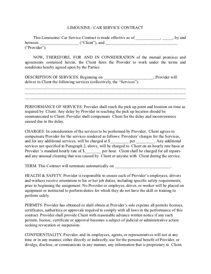 PDF Template - limo service contract template