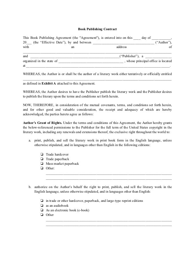 PDF Template - book publishing contract template