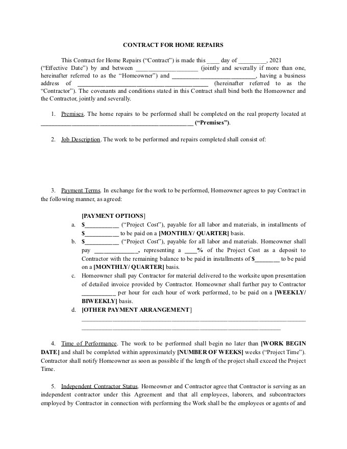 Get a Home Repair Contract Template for Your Business Get a Home Repair Contract Template for Your Business