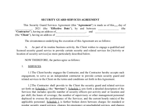 PDF Template - security services contract template
