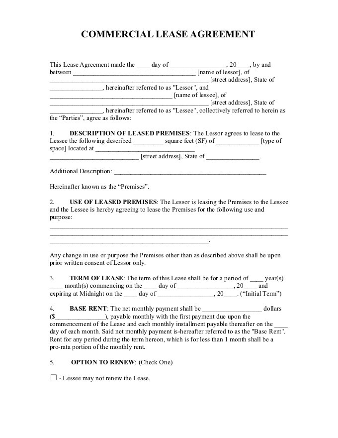 PDF Template - commercial lease agreement template