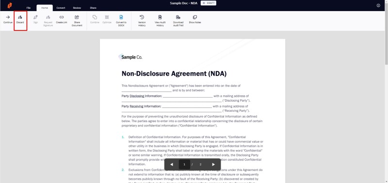 Save eSignature Request Drafts/Save eSignature Request Drafts_Discard a saved draft_Step 4_Alternative.jpg