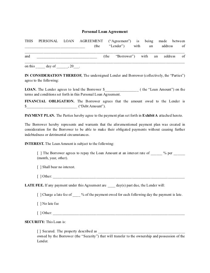 PDF Template - personal loan agreement template